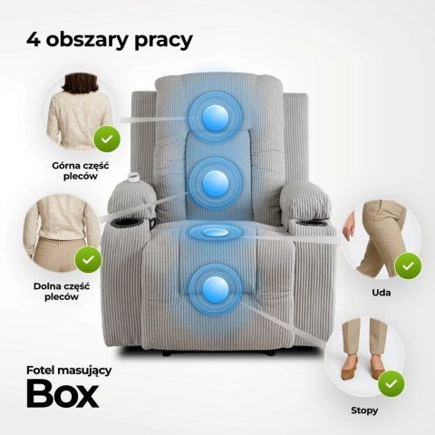 Fotel Rozkładany Masujący BOX Szary Sztruksowy