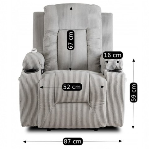 Fotel Rozkładany Masujący BOX Szary Sztruksowy
