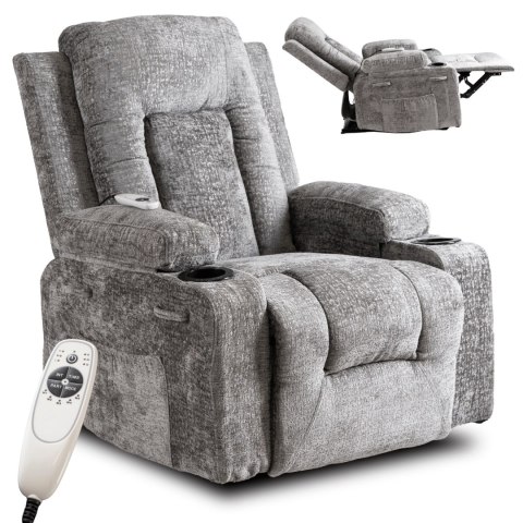 Fotel Rozkładany Masujący BOX Szary Welurowy