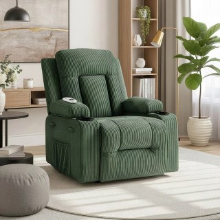 Fotel Rozkładany Masujący BOX Zielony Sztruksowy