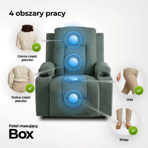 Fotel Rozkładany Masujący BOX Zielony Sztruksowy