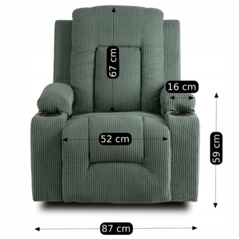 Fotel Rozkładany Masujący BOX Zielony Sztruksowy