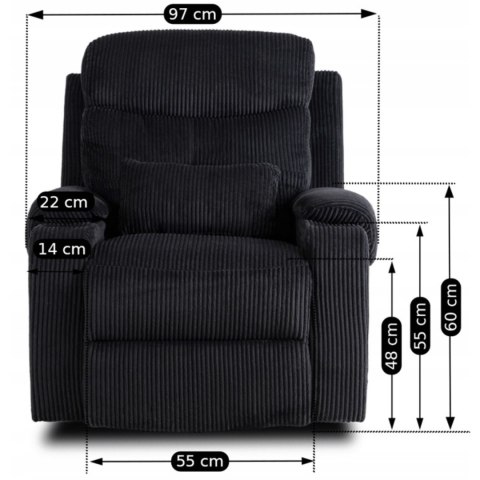 Fotel Rozkładany z Podnóżkiem TORRES Czarny Sztruksowy Nowoczesny