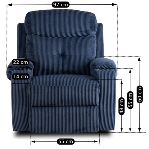 Fotel Rozkładany z Podnóżkiem TORRES Granatowy Sztruksowy Nowoczesny