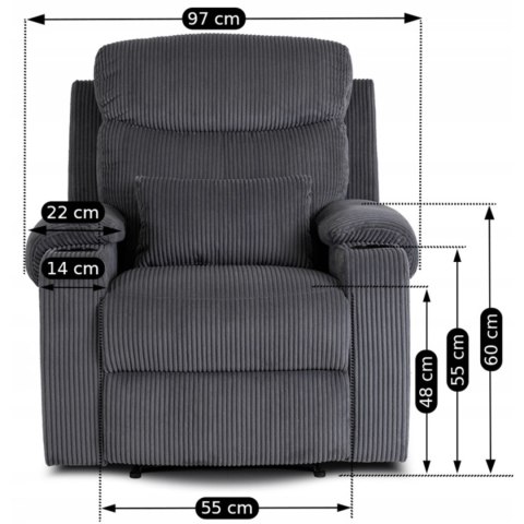 Fotel Rozkładany z Podnóżkiem TORRES Szary Sztruksowy Nowoczesny