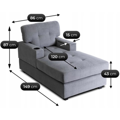 Fotel Wypoczynkowy Sofa NEO Szary Tapicerowany Nowoczesny