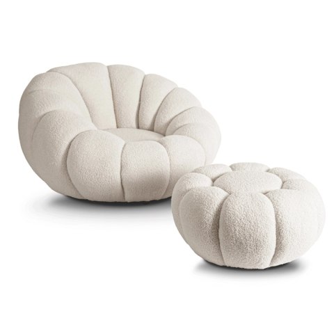 Fotel Wypoczynkowy Obrotowy PETTIT z Pufą Kremowy Boucle