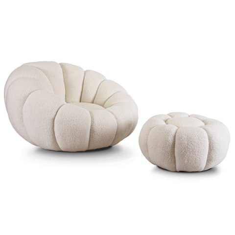 Fotel Wypoczynkowy Obrotowy PETTIT z Pufą Kremowy Boucle