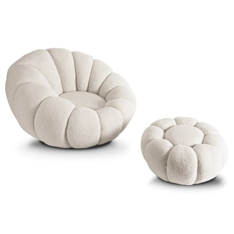 Fotel Wypoczynkowy Obrotowy PETTIT z Pufą Kremowy Boucle