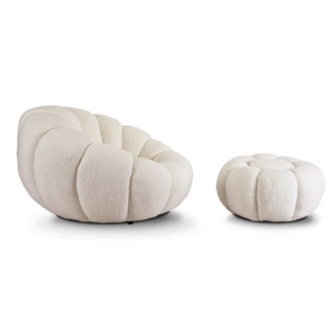 Fotel Wypoczynkowy Obrotowy PETTIT z Pufą Kremowy Boucle