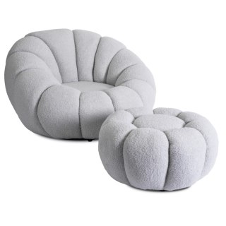 Fotel Wypoczynkowy Obrotowy PETTIT z Pufą Szary Boucle