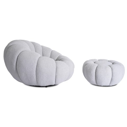 Fotel Wypoczynkowy Obrotowy PETTIT z Pufą Szary Boucle