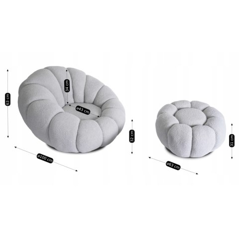 Fotel Wypoczynkowy Obrotowy PETTIT z Pufą Szary Boucle