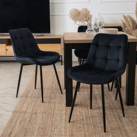 Krzesło Tapicerowane do Jadalni CHRIS Czarne Welurowe Nowoczesne Loft