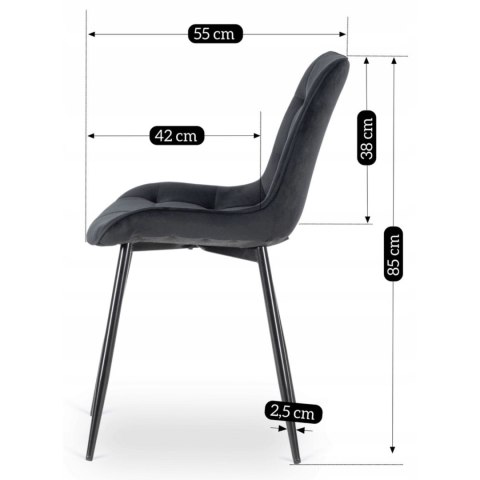 Krzesło Tapicerowane do Jadalni CHRIS Czarne Welurowe Nowoczesne Loft