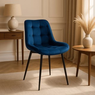 Krzesło Tapicerowane do Jadalni CHRIS Granatowe Welurowe Nowoczesne Loft