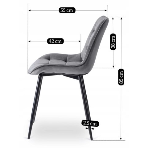 Krzesło CHRIS Szare Welurowe