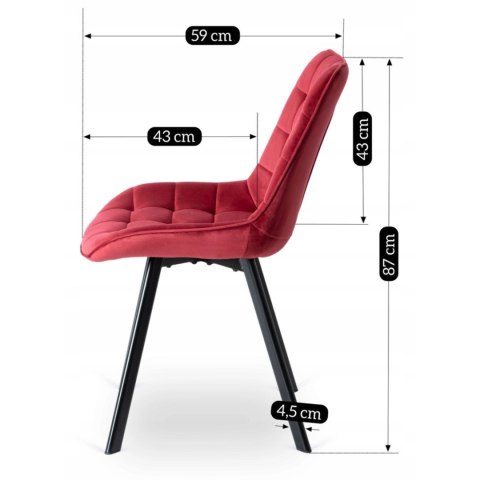 Krzesło Tapicerowane do Salonu RICK Bordowe Welurowe Nowoczesne Loft