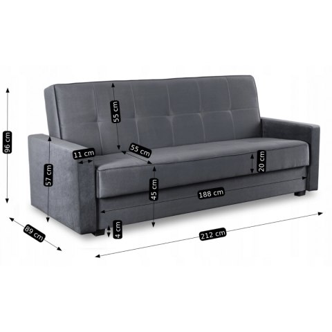 Sofa Rozkładana ALUNA Szara
