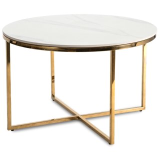 Stolik Ceramiczny MARINE Biały Marmur/Złoty
