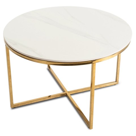 Stolik Ceramiczny MARINE Biały Marmur/Złoty