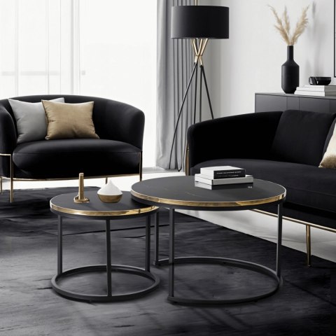Zestaw Stolików ARON Czarny Marmur/Złoty