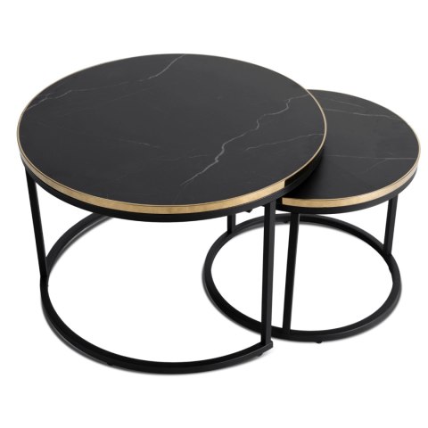 Zestaw Stolików ARON Czarny Marmur/Złoty