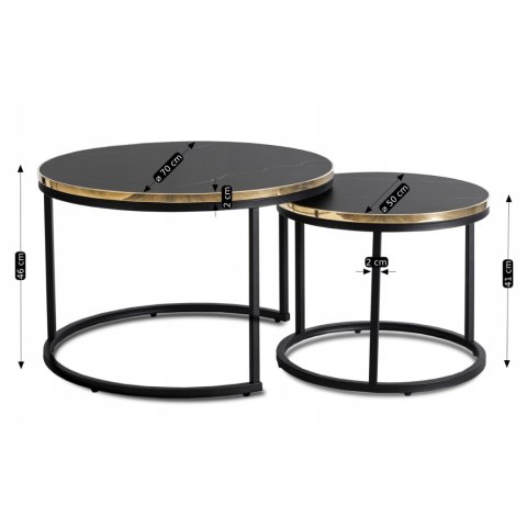 Zestaw Stolików ARON Czarny Marmur/Złoty