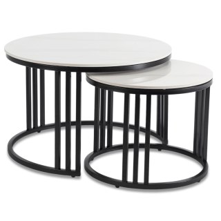 Zestaw Stolików Ceramicznych JERRY Biały Marmur/Czarny