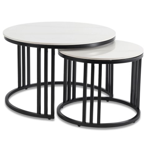 Zestaw Stolików Ceramicznych JERRY Biały Marmur/Czarny