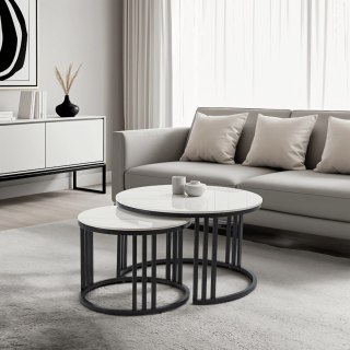 Zestaw Stolików Ceramicznych JERRY Biały Marmur/Czarny