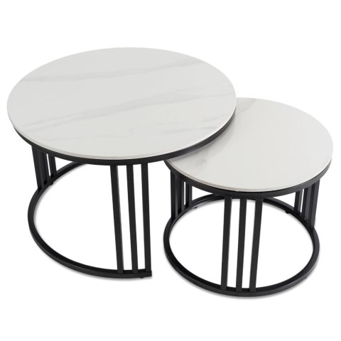 Zestaw Stolików Ceramicznych JERRY Biały Marmur/Czarny