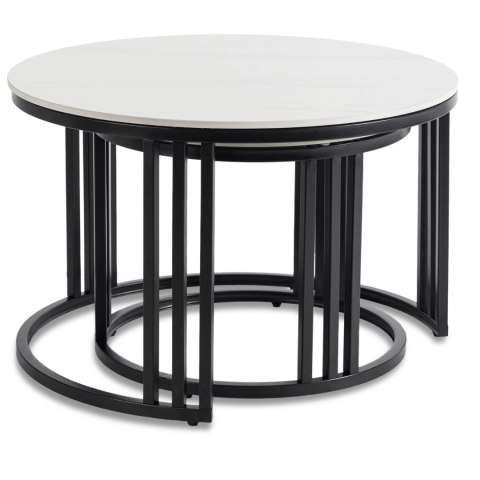 Zestaw Stolików Ceramicznych JERRY Biały Marmur/Czarny