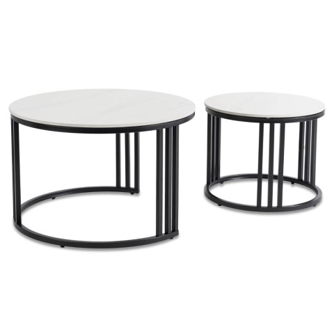 Zestaw Stolików Ceramicznych JERRY Biały Marmur/Czarny