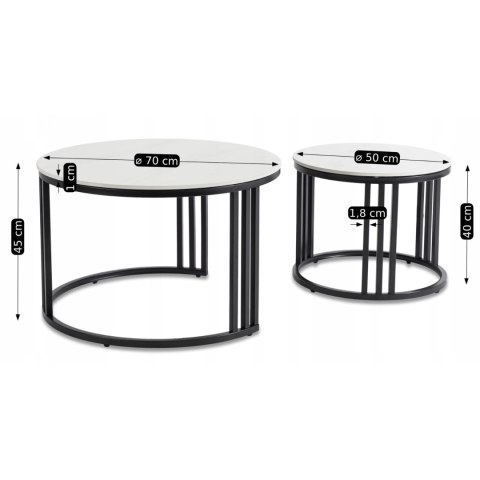 Zestaw Stolików Ceramicznych JERRY Biały Marmur/Czarny