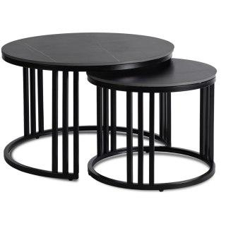Zestaw Stolików Ceramicznych JERRY Czarny Marmur/Czarny