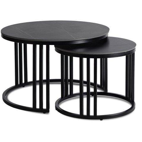 Zestaw Stolików Ceramicznych JERRY Czarny Marmur/Czarny