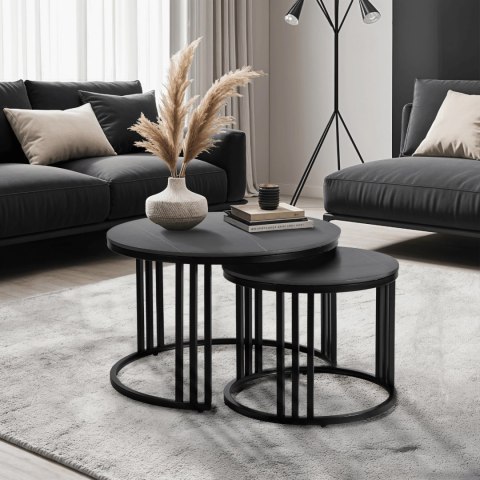 Zestaw Stolików Ceramicznych JERRY Czarny Marmur/Czarny