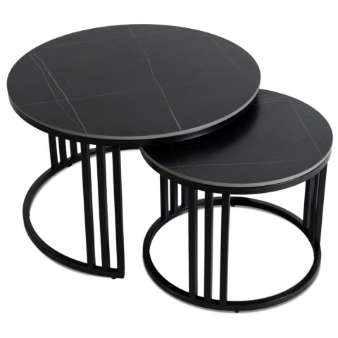 Zestaw Stolików Ceramicznych JERRY Czarny Marmur/Czarny