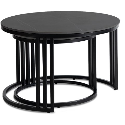 Zestaw Stolików Ceramicznych JERRY Czarny Marmur/Czarny