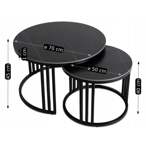 Zestaw Stolików Ceramicznych JERRY Czarny Marmur/Czarny