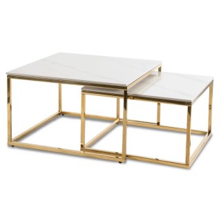 Zestaw Stolików Ceramicznych TENOR Biały Marmur/ Złoty