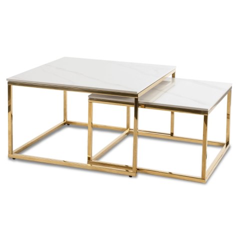 Zestaw Stolików Ceramicznych TENOR Biały Marmur/ Złoty