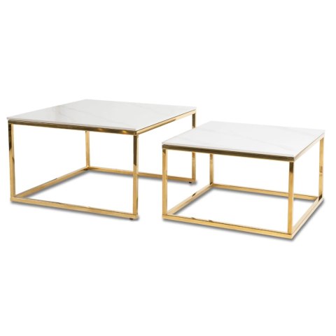 Zestaw Stolików Ceramicznych TENOR Biały Marmur/ Złoty