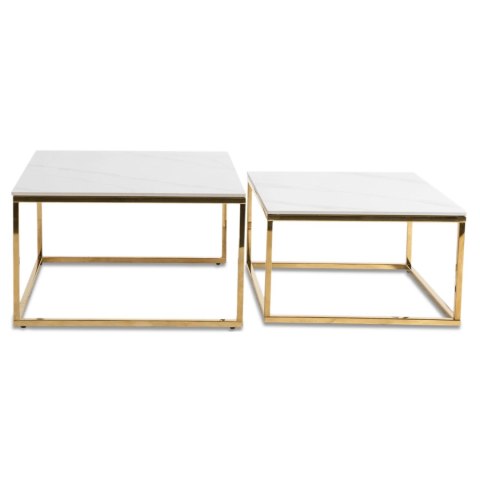 Zestaw Stolików Ceramicznych TENOR Biały Marmur/ Złoty