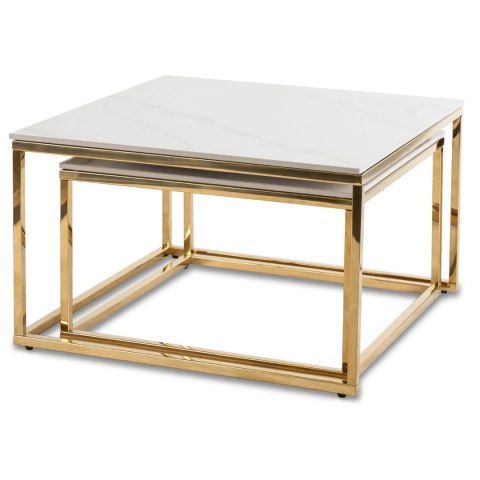 Zestaw Stolików Ceramicznych TENOR Biały Marmur/ Złoty