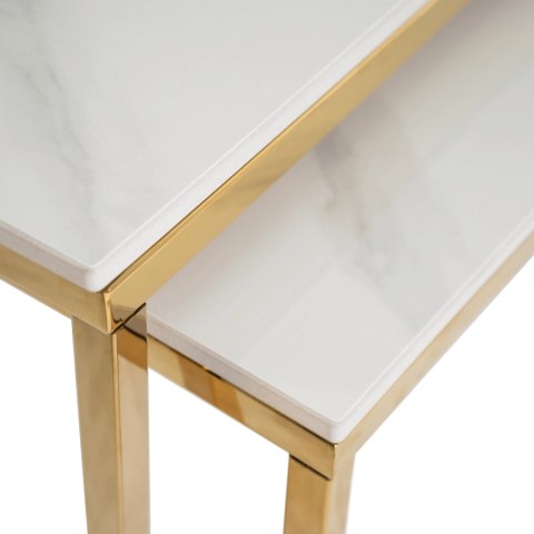 Zestaw Stolików Ceramicznych TENOR Biały Marmur/ Złoty