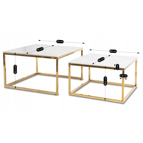 Zestaw Stolików Ceramicznych TENOR Biały Marmur/ Złoty