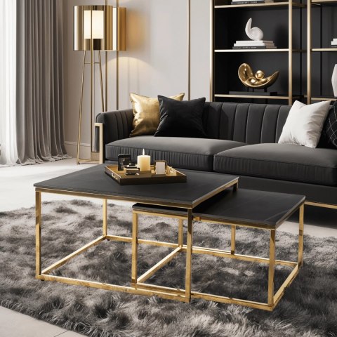 Zestaw Stolików Ceramicznych TENOR Czarny Marmur/ Złoty