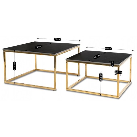 Zestaw Stolików Ceramicznych TENOR Czarny Marmur/ Złoty